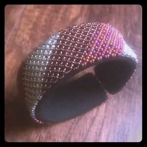 Beaded seed bead open cuff weaved pattern bracelet
